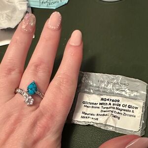 Turquoise Teardrop Ring with Cubic Zirconia Accents